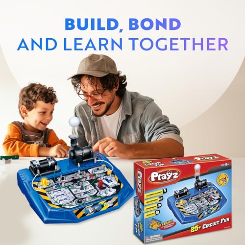 Playz Electrical Circuit Board Engineering Kit for Kids with 25+ STEM Projects Teaching Electricity, Voltage, Currents, Resistance, & Magnetic Science | Gift for Children Age 8, 9, 10, 11, 12, 13+