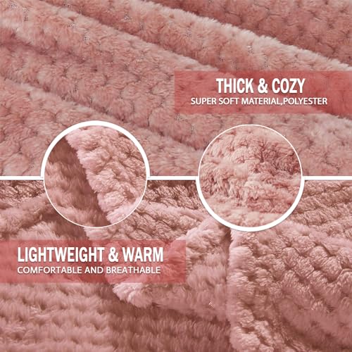 Exclusivo Mezcla Fleece Throw Blanket Extra Large, Super Soft and Warm Blankets for Couch, Sofa and Bed Waffle Textured, Cozy, Fuzzy and Lightweight (Dusty Pink, 50x70 Inches)