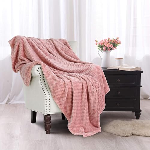 Exclusivo Mezcla Fleece Throw Blanket Extra Large, Super Soft and Warm Blankets for Couch, Sofa and Bed Waffle Textured, Cozy, Fuzzy and Lightweight (Dusty Pink, 50x70 Inches)