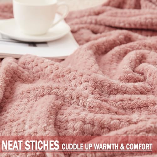 Exclusivo Mezcla Fleece Throw Blanket Extra Large, Super Soft and Warm Blankets for Couch, Sofa and Bed Waffle Textured, Cozy, Fuzzy and Lightweight (Dusty Pink, 50x70 Inches)