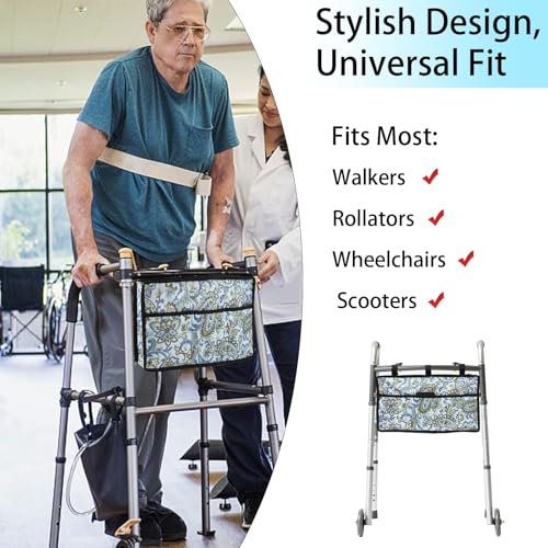 Walker Bag, Hands Free Walker Accessories Basket, Multi-Purpose Cell Phone,Water Bottle,Medicine Attachment Fits for Folding Walkers, Multiple Pockets Tote Caddy Pouch for Elderly