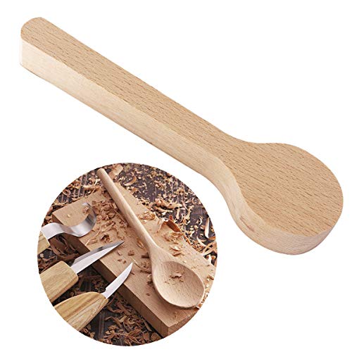 Wood Carving Spoon Blank Beech and Walnut Wood Unfinished Wooden Craft Whittling Kit for Whittler Starter (4pcs)