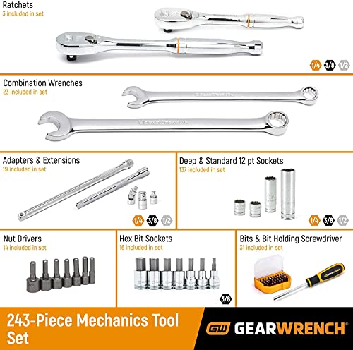 GEARWRENCH 243 Pc. 12 Pt. Mechanics Tool Set in 3 Drawer Storage Box - 80972