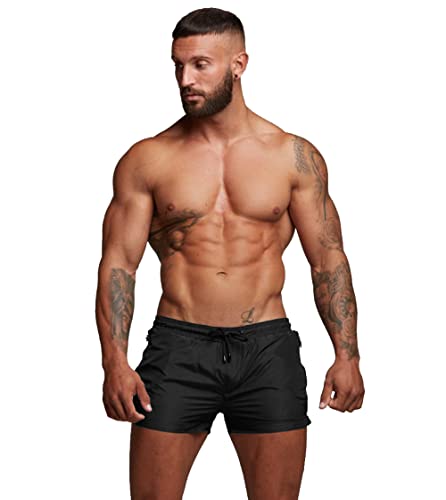 Mens Swimwear Sports Shorts Swim Trunks with Zipper Pockets