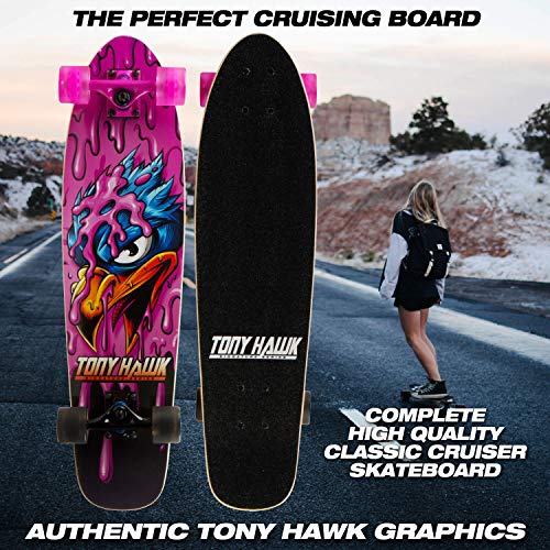 Tony Hawk 31" Complete Cruiser Skateboard, 9-Ply Maple Deck Skateboard for Cruising, Carving, Tricks and Downhill