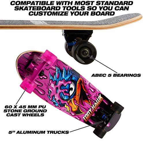 Tony Hawk 31" Complete Cruiser Skateboard, 9-Ply Maple Deck Skateboard for Cruising, Carving, Tricks and Downhill