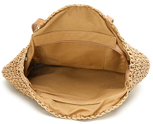 Straw Bag Round Summer Straw Large Woven Beach Bag Purse For Women Vocation Tote Handbags With Pom Poms