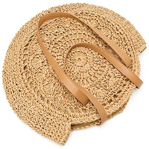 Straw Bag Round Summer Straw Large Woven Beach Bag Purse For Women Vocation Tote Handbags With Pom Poms