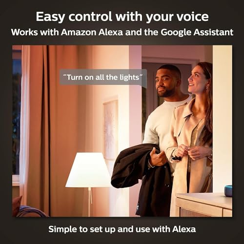 Philips Hue Smart 60W A19 LED Bulb - Soft Warm White Light - 4 Pack - 800LM - E26 - Indoor - Control with Hue App - Works with Alexa, Google Assistant and Apple Homekit