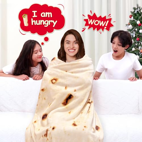 mermaker Burritos Tortilla Throw Blanket 2.0 Double Sided 71 inches for Adult and Kids, Giant Funny Realistic Food Blankets, 285 GSM Novelty Soft Flannel Taco Blanket (Yellow -Double Sided)