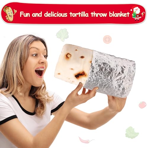 mermaker Burritos Tortilla Throw Blanket 2.0 Double Sided 71 inches for Adult and Kids, Giant Funny Realistic Food Blankets, 285 GSM Novelty Soft Flannel Taco Blanket (Yellow -Double Sided)