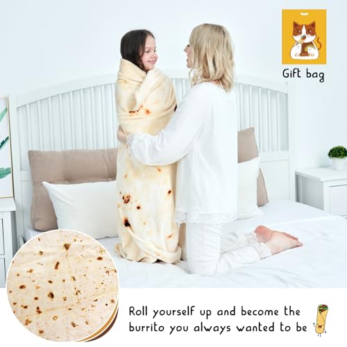 CASOFU Burritos Tortilla Throw Blanket, Double Sided Giant Flour Novelty Throw for Your Family, 285 GSM Soft and Comfortable Flannel Taco Blanket.(Beige, 71 inches)