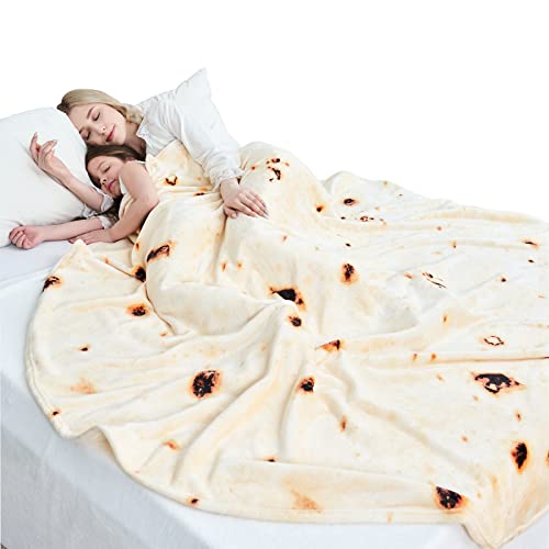 CASOFU Burritos Tortilla Throw Blanket, Double Sided Giant Flour Novelty Throw for Your Family, 285 GSM Soft and Comfortable Flannel Taco Blanket.(Beige, 71 inches)