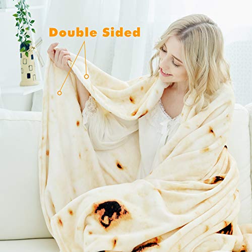 CASOFU Burritos Tortilla Throw Blanket, Double Sided Giant Flour Novelty Throw for Your Family, 285 GSM Soft and Comfortable Flannel Taco Blanket.(Beige, 71 inches)