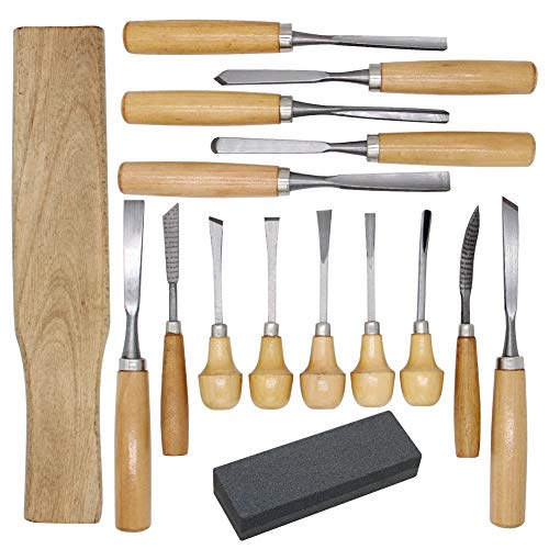 Lulu Home Wood Carving Tools, 16PCS Professional Carving Knife Tool Set for Woodworking Premium Wood Handle with Chisel Gouge Whetstones