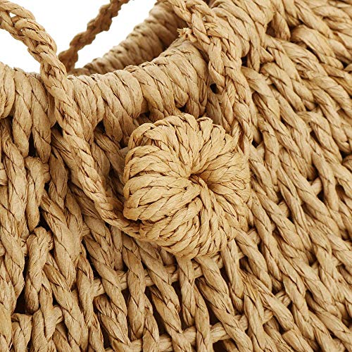 YYW Straw Bags for Women,Hand-woven Straw Top-handle Bag with Round Ring Handle Summer Beach Rattan Tote Handbag