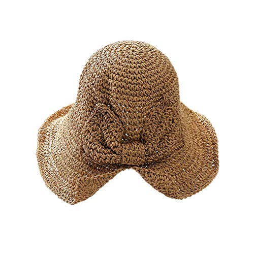 Handmade Woven 100% Raffia Bow Sun Hat Wide Brim Floppy Summer Hats for Women Beach Straw Bucket Hat