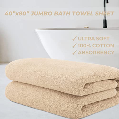 Cotton Paradise Oversized Bath Sheet, 100% Cotton 40x80 Clearance Bath Towel Sheet, Turkish Extra Large Bath Towel for Bathroom, Beige Bathsheet