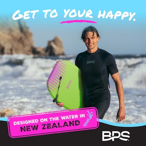 BPS New Zealand ‘Shaka’ Body Board for All Wave Conditions - Lightweight with EPS Core, HDPE Slick Bottom, Boogie Boards for Beach with Wrist Leash and Plug for Kids and Adults