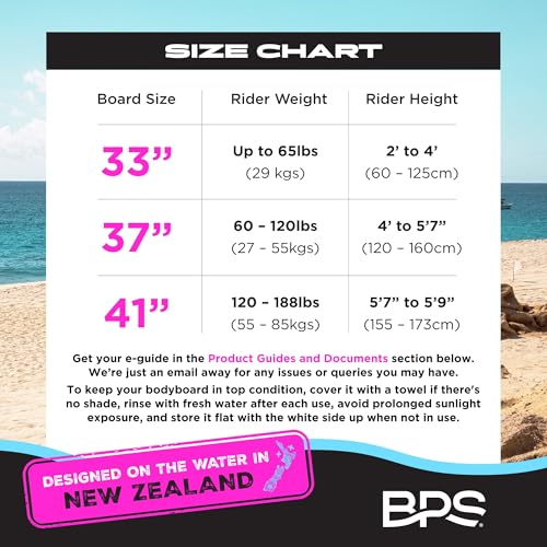 BPS New Zealand ‘Shaka’ Body Board for All Wave Conditions - Lightweight with EPS Core, HDPE Slick Bottom, Boogie Boards for Beach with Wrist Leash and Plug for Kids and Adults