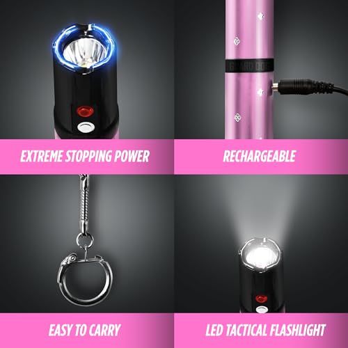 Lipstick Stun Gun for Women - Guard Dog Security Elektra Stun Gun for Self Defense, Maximum Voltage, 100 Lumen Flashlight with Keychain and Wall Charger (Pink)