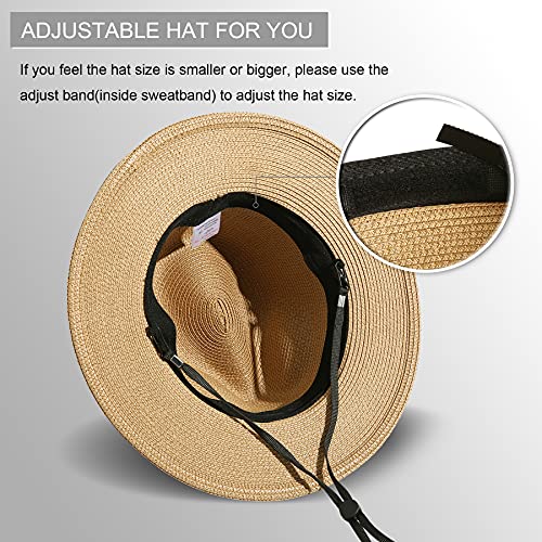 Lanzom Women Wide Brim Straw Panama Roll up Hat Fedora Beach Sun Hat UPF50+