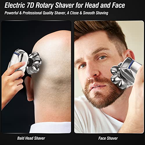 Head Shaver for Bald Men, Electric Razors Wet & Dry Waterproof 7D Rotary Shavers for Head and Face, Men's Electric Head Shavers Cordless, Type-C Charge, 2-Speed, LCD Battery Indicator