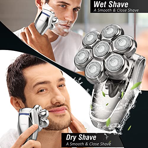 Head Shaver for Bald Men, Electric Razors Wet & Dry Waterproof 7D Rotary Shavers for Head and Face, Men's Electric Head Shavers Cordless, Type-C Charge, 2-Speed, LCD Battery Indicator