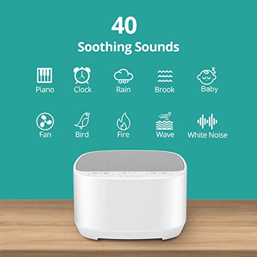 Magicteam Sleep Sound White Noise Machine with 40 Natural Soothing Sounds and Memory Function 32 Levels of Volume Powered by AC or USB and Sleep Timer Sound Therapy for Baby Kids Adults (B-White)