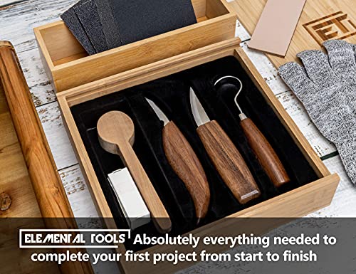 9pc Wood Carving Tools Set - Hook Carving Knife, Whittling Knife, Detail Wood Carving Knife For Spoon, Bowl, Kuksa Cup Or General Woodwork - Bonus Cut Resistant Gloves And Bamboo Box