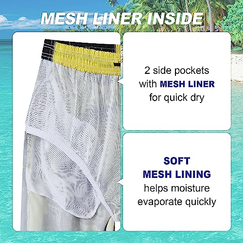 Mens Swim Trunks Quick Dry Board Shorts with Mesh Lining, Breathable Surf Beach Shorts Swimwear Bathing Suits