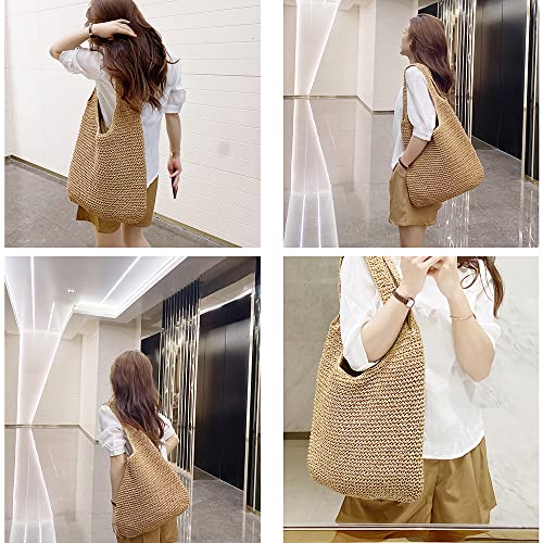 Hand-woven Soft Large Straw Shoulder Bag Boho Straw Handle Tote Retro Summer Beach Bag Rattan Handbag