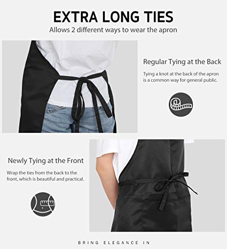 Syntus 12 Pack Bib Apron, Unisex Aprons Adjustable Waterdrop Resistant with 2 Pockets Cooking Kitchen Apron for Chef, BBQ Drawing Apron Bulk, Black