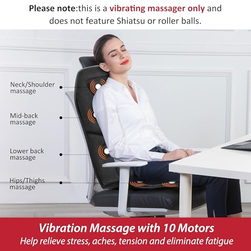 COMFIER Massage Seat Cushion with Heat,10 Vibration Motors Seat Warmer, Back Massager for Chair, Massage Chair Pad for Back,Valentines Day Gifts for Women,Men,Black