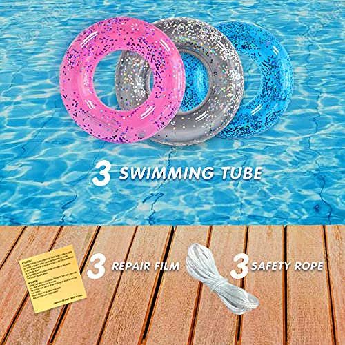 Pool Floats Kids 3 Pack, Inflatable Swim rings for Kids Pool Tubes Toys, Pool Floats Ring Toys, Summer Beach swimming pool floats Party Supplies + Patch&Tow Rope