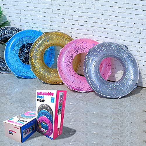 Pool Floats Kids 3 Pack, Inflatable Swim rings for Kids Pool Tubes Toys, Pool Floats Ring Toys, Summer Beach swimming pool floats Party Supplies + Patch&Tow Rope