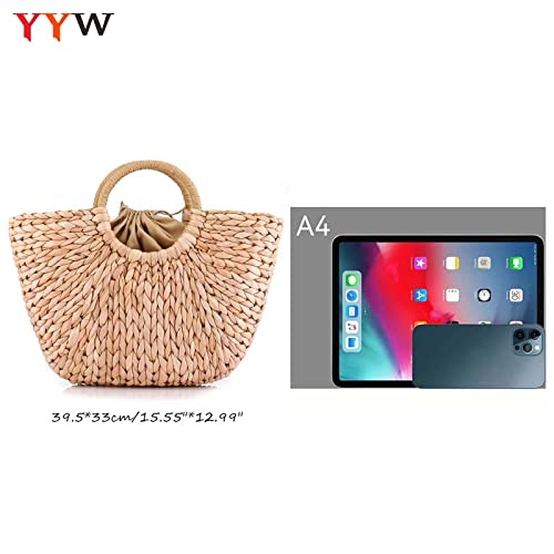 Summer Rattan Bag for Women Straw Hand-woven Top-handle Handbag Beach Sea Straw Rattan Tote Clutch Bags