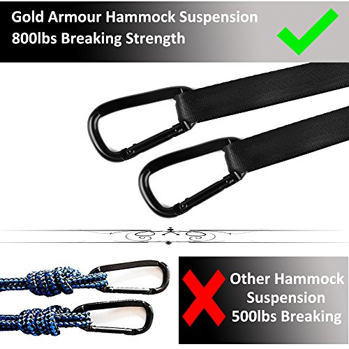 Gold Armour Camping Hammock - XL Double Hammock Portable Hammock Camping Accessories Gear for Outdoor Indoor with Tree Straps, USA Based Brand (Black and Purple)