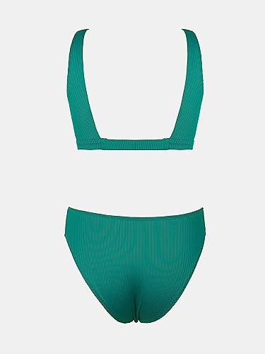 CUPSHE Women Swimsuit Bikini Set Two Piece Ribbed Texture Side Cutout Tank Top Mid Rise Bathing Suit