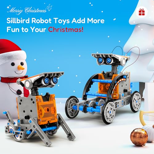 Sillbird STEM 12-in-1 Education Solar Robot Toys for Boys Ages 8-13, DIY Building Science Experiment Kit Birthday Gifts for Kids 8 9 10 11 12 13 Years Old, Solar Powered by The Sun