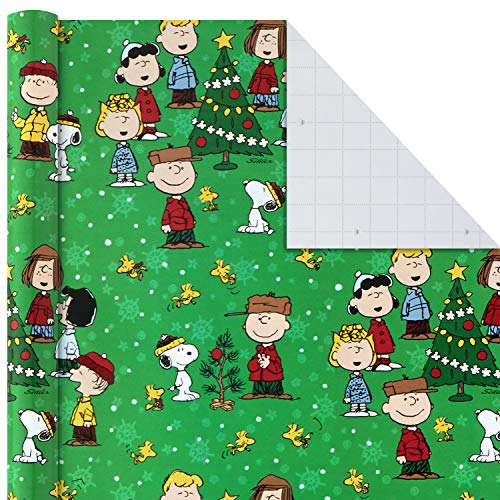 Hallmark Christmas Peanuts Wrapping Paper with Cut Lines on Reverse (Pack of 3, 105 sq. ft. ttl) Snoopy, Charlie Brown, Woodstock (5JXW1036)