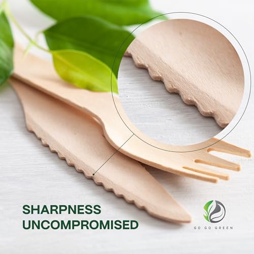 100% Compostable Cutlery Set - 300 Pieces Wooden Compostable Utensils [120 Forks, 90 Knives, 90 Spoons] - Disposable Wooden Cutlery, Eco Friendly Forks And Spoons Disposable Cutlery Set Party Utensils