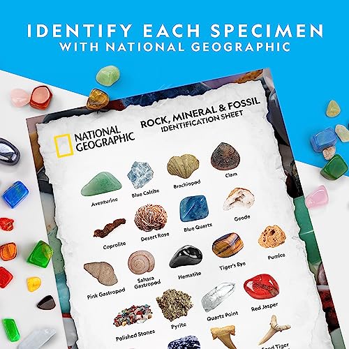 NATIONAL GEOGRAPHIC Rock Collection Box for Kids – 200 Piece Gemstones and Crystals Set Includes Geodes and Real Fossils, Rocks and Minerals Science Kit for Kids, A Geology Gift for Boys and Girls