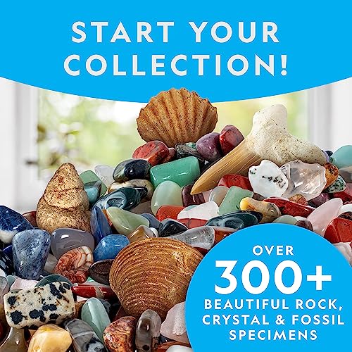 NATIONAL GEOGRAPHIC Rock Collection Box for Kids – 200 Piece Gemstones and Crystals Set Includes Geodes and Real Fossils, Rocks and Minerals Science Kit for Kids, A Geology Gift for Boys and Girls