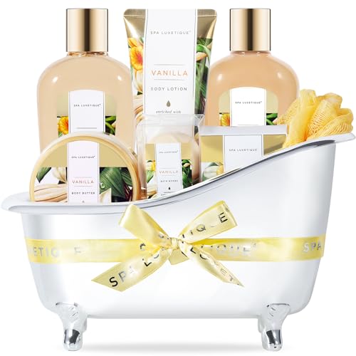 Gifts for Women - Spa Luxetique Spa Gift Baskets for Women, 8 Pcs Vanilla Bath Sets for Women Gift, Bubble Bath Set for Women Gift, Vanilla Spa Kit Womens Gifts, Gift Sets for Women