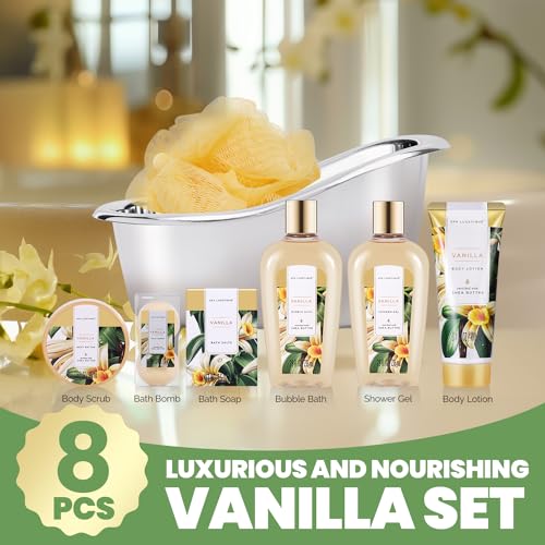 Gifts for Women - Spa Luxetique Spa Gift Baskets for Women, 8 Pcs Vanilla Bath Sets for Women Gift, Bubble Bath Set for Women Gift, Vanilla Spa Kit Womens Gifts, Gift Sets for Women