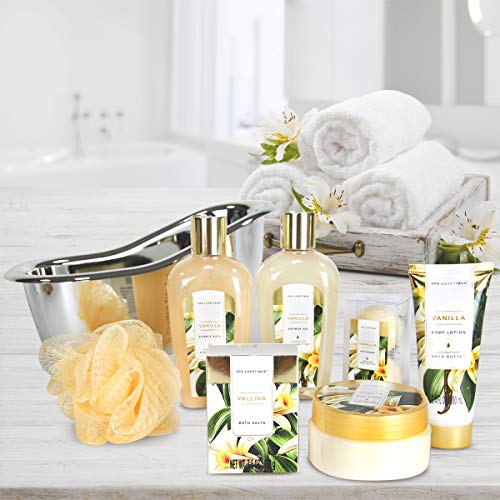 Gifts for Women - Spa Luxetique Spa Gift Baskets for Women, 8 Pcs Vanilla Bath Sets for Women Gift, Bubble Bath Set for Women Gift, Vanilla Spa Kit Womens Gifts, Gift Sets for Women