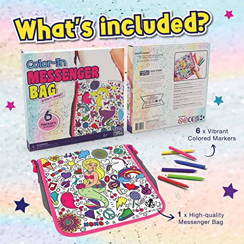 Color Your Own Bag with 6 Markers Craft Set - Unique Mermaid Crafts for Girls Ages 6-8 & Mermaid Gifts for Girls 5-7 Years Old, Craft Kits for Girls Ages 6-8, Summer Crafts for Kids