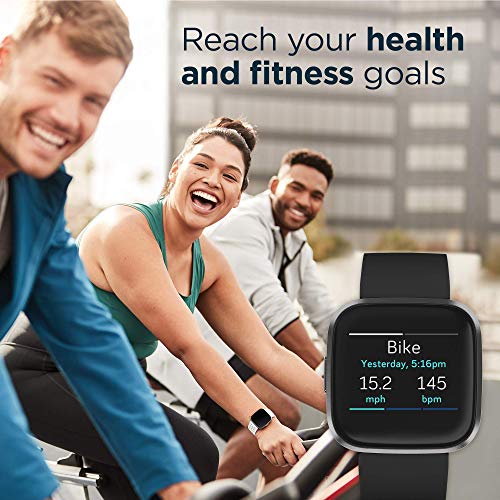 Fitbit Versa 2 Health and Fitness Smartwatch with Heart Rate, Music, Alexa Built-In, Sleep and Swim Tracking, Black/Carbon, One Size (S and L Bands Included)