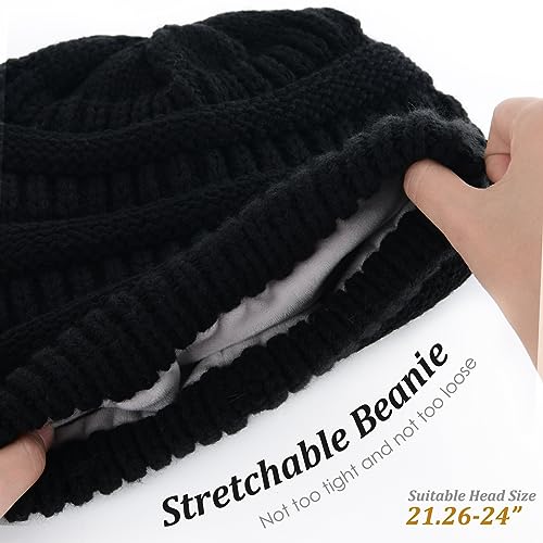 FURTALK Winter Hats for Women Fleece Lined Knit Beanie Hats Slouchy Warm Beanies Ski Skull Cap Black